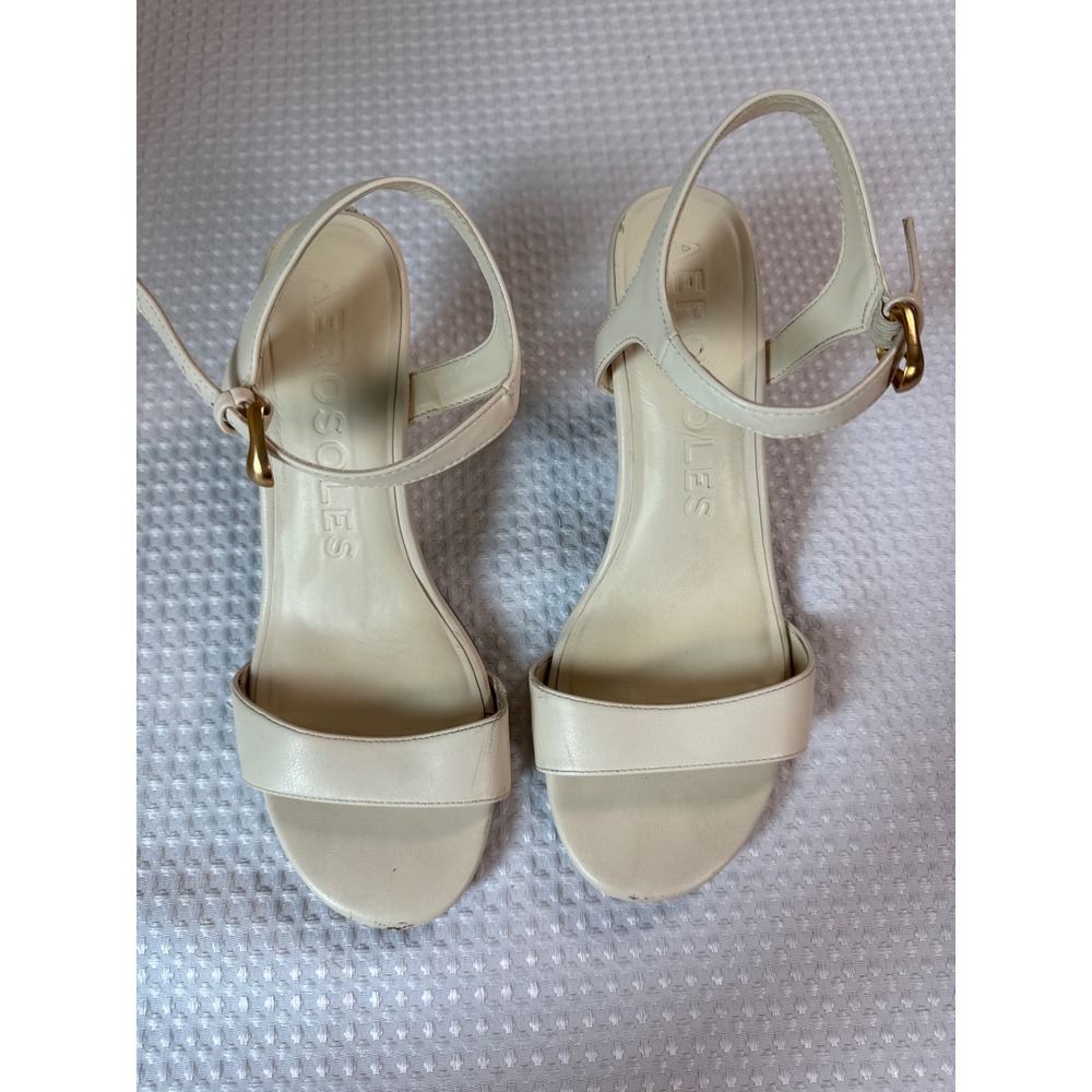 Aerosoles Sandals Women 9 Divia Cream Kitten Heel Ankle Strap Buckle Open Toe